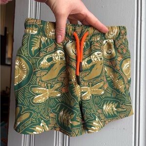 2T Maamgic Green and Orange Patterned Swim Trunks Shorts Dragonflies Dinosaurs